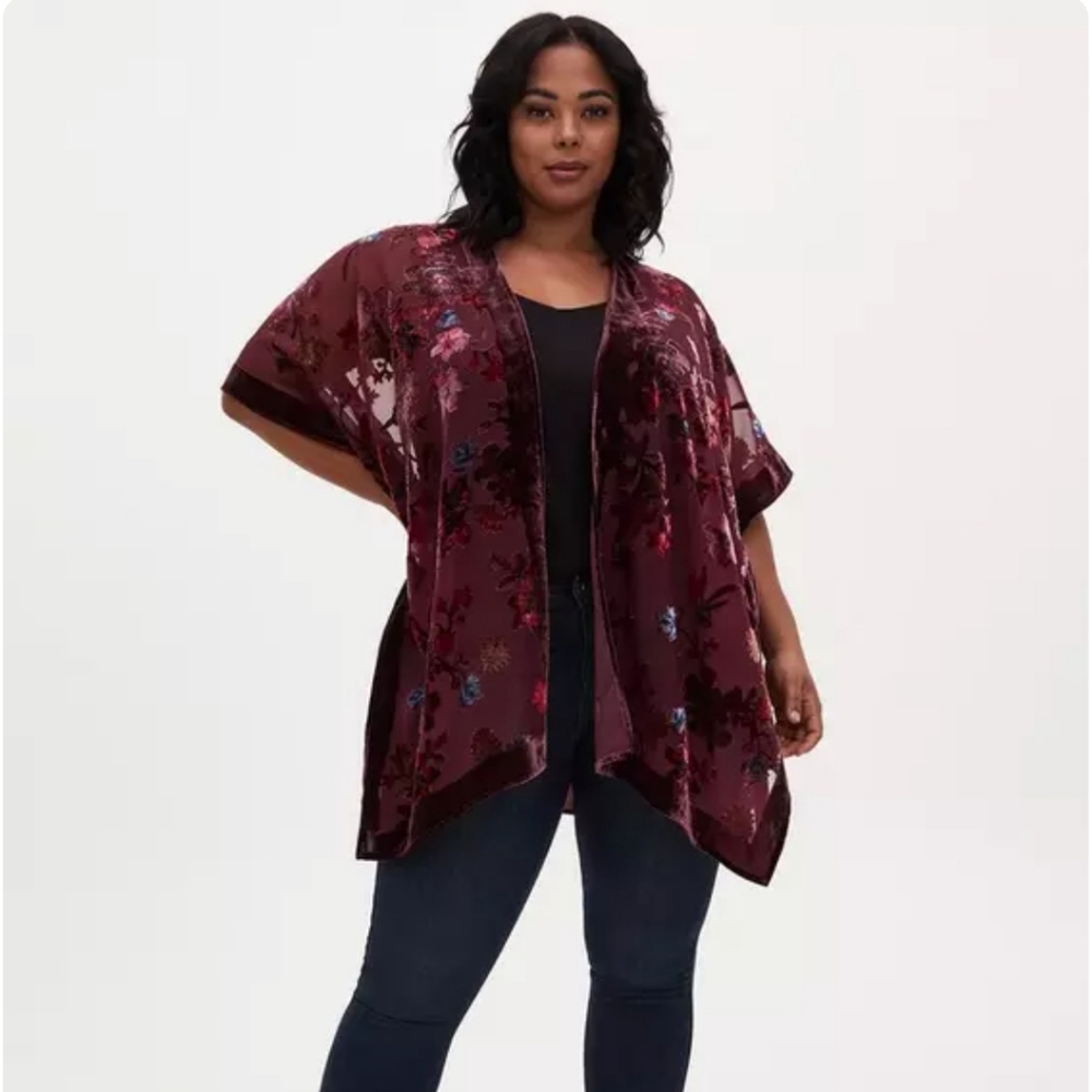 Torrid Floral Velvet Burnout Cardigan Kimono Size 3